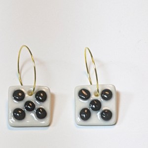 black and white domino square earrings