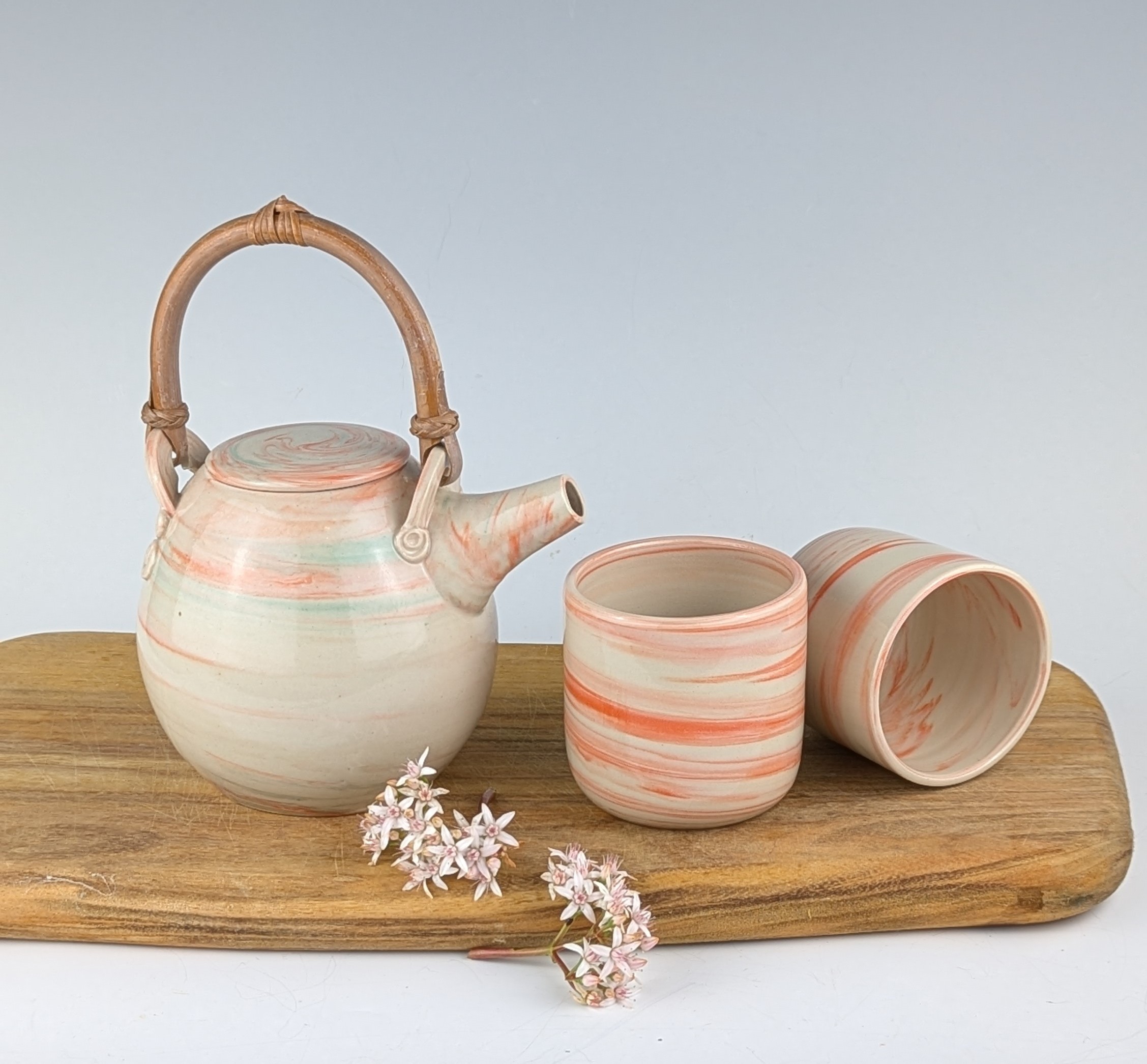Pj Tea Marbled porcelain tea set - pj pottery